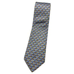 TINO COSMA Men's 100% Silk Necktie LUXURY Blue Brown Gold Geometric W:3.6" EUC